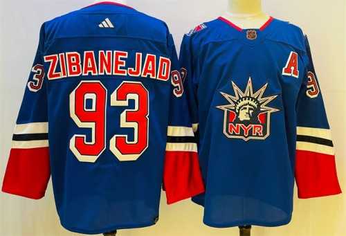 Men%27s New York Rangers #93 Mika Zibanejad Blue 2022-23 Reverse Retro Stitched Jersey
